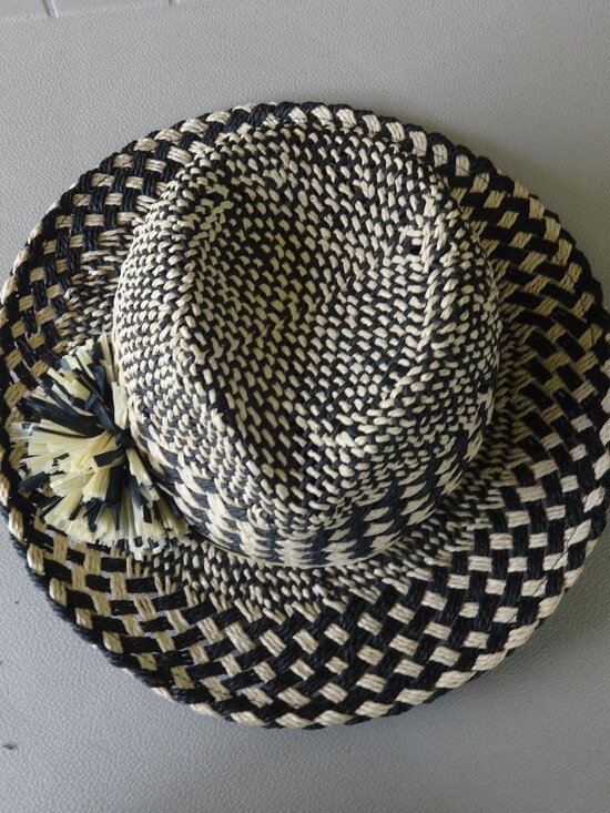 Kathy Jeanne Fedora straw hat, black and natural weaved, 3\